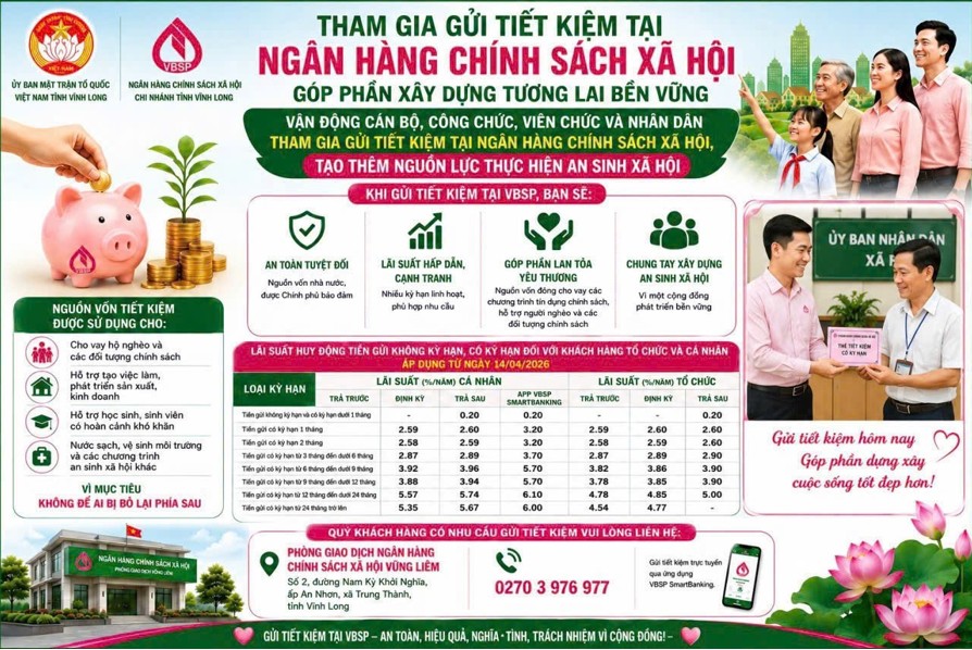 PGD NHCSXH Vũng Liêm phối hợp cùng Tổ chức chính trị - xã hội xã đẩy mạnh phong trào vận động gửi tiến tiết kiệm “chung tay vì người nghèo”